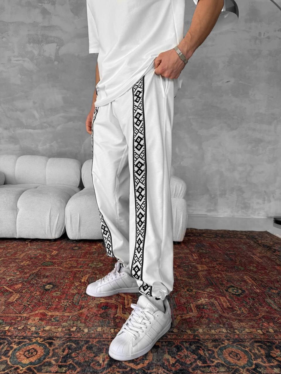 Unisex Cotton Joggers with Side Pattern / Black Streetwear Pants.