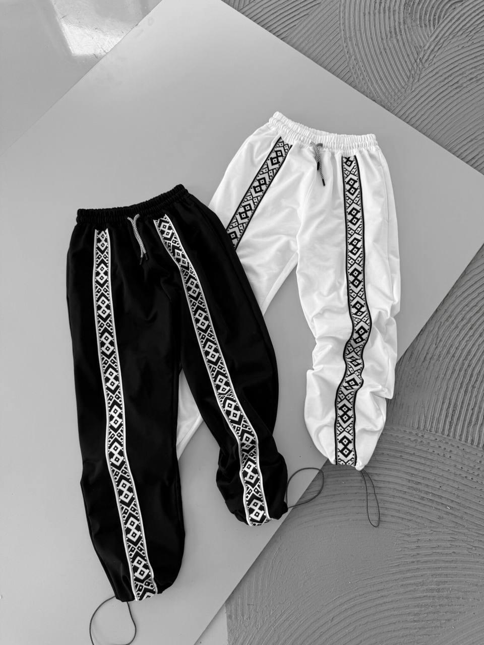 Unisex Cotton Joggers with Side Pattern / Black Streetwear Pants.