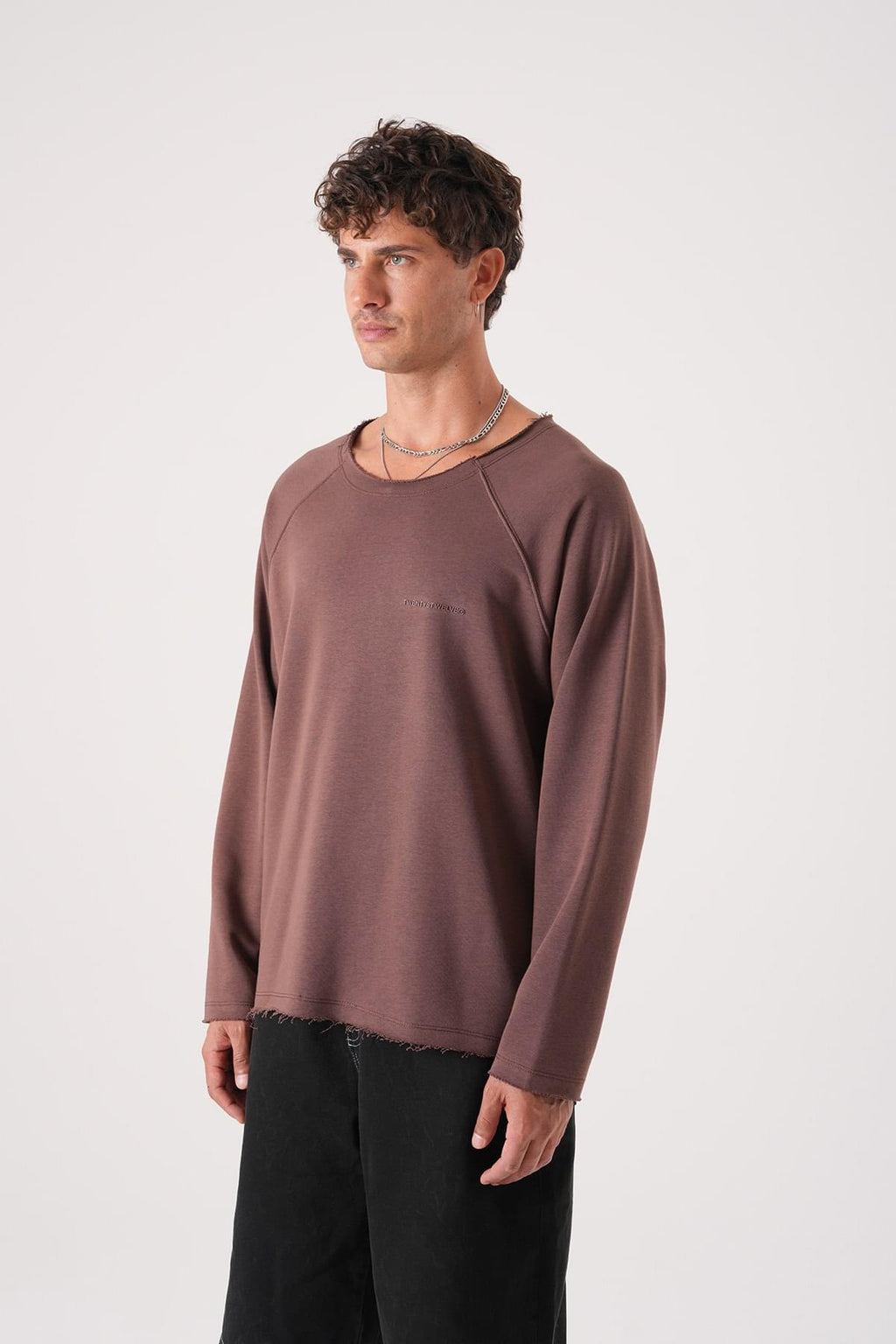 Unisex Oversized Raglan Sweatshirt - Raw Hem Detail