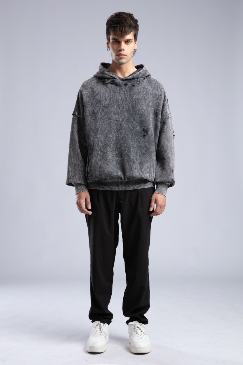 Vintage Distressed Hoodie - Oversized Washed Pullover Sweatshirt