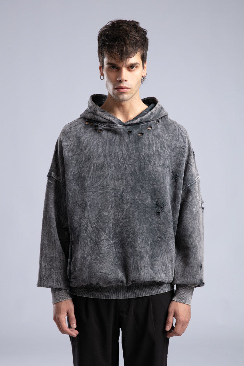 Vintage Distressed Hoodie - Oversized Washed Pullover Sweatshirt