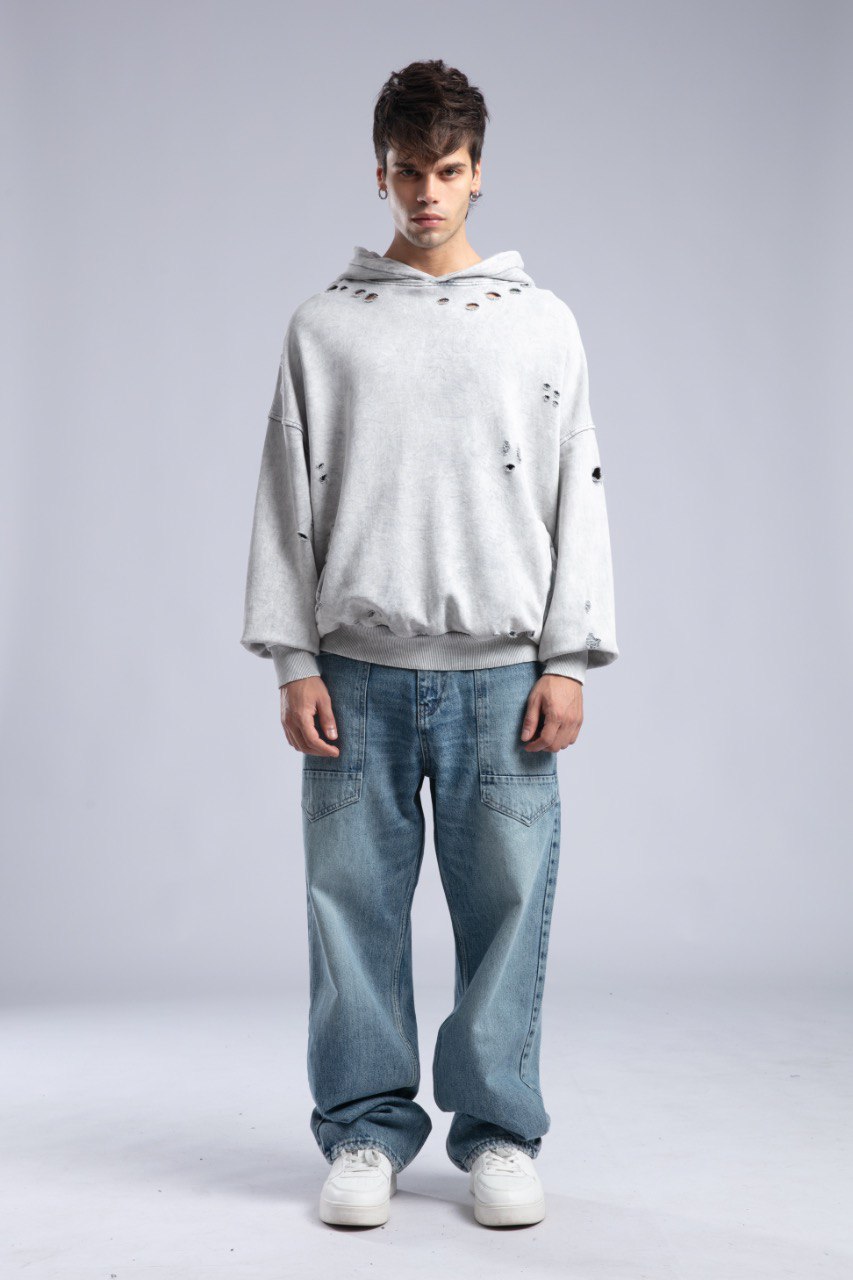 Vintage Distressed Hoodie - Oversized Washed Pullover Sweatshirt