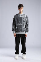 Vintage Wash Graphic Print Sweatshirt - Oversized "VOYAGE" Crewneck