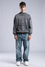 Vintage Wash Graphic Print Sweatshirt - Oversized "VOYAGE" Crewneck