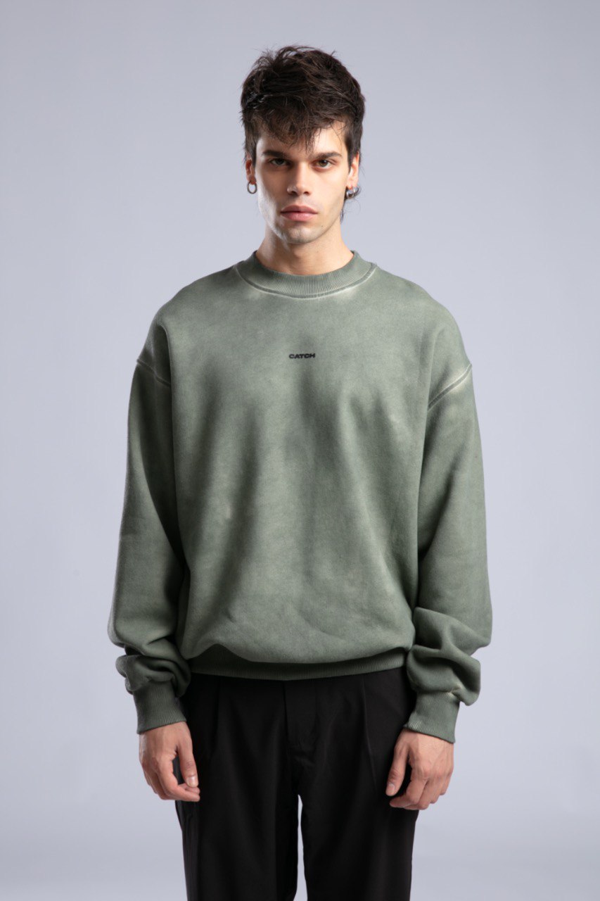 Vintage Washed Crewneck Sweatshirt - Oversized Pullover with Logo