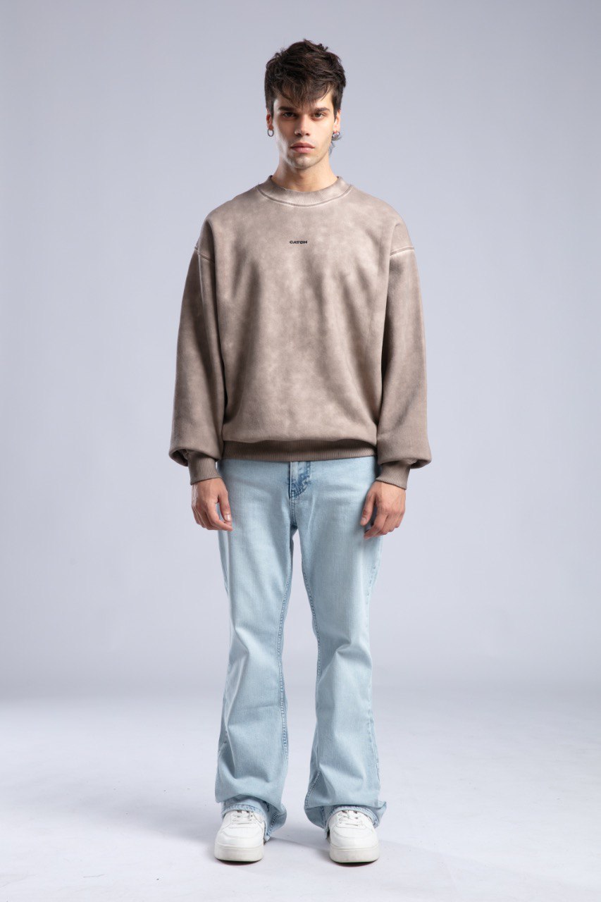 Vintage Washed Crewneck Sweatshirt - Oversized Pullover with Logo