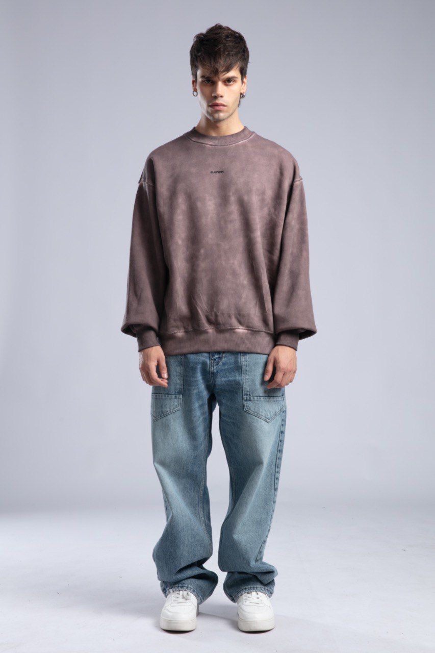 Vintage Washed Crewneck Sweatshirt - Oversized Pullover with Logo