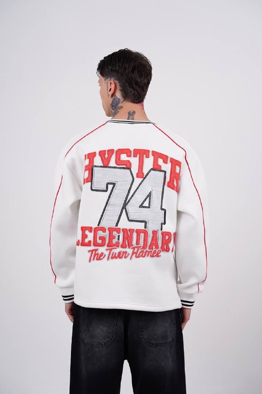 Hysteria 74 Varsity Oversized Sweatshirt in White - back view