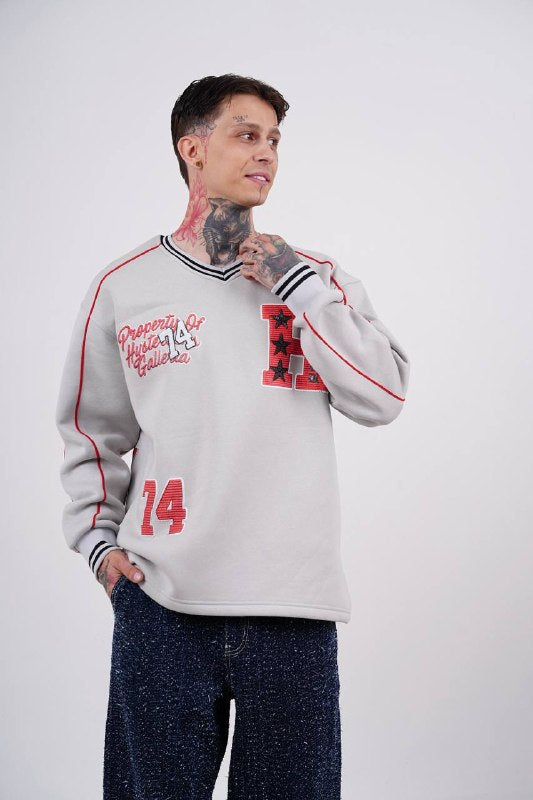 Hysteria 74 Varsity Oversized Sweatshirt in Grey - front view