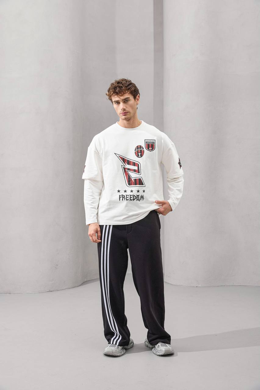 Y2K Layered Sleeve Graphic Tee – front view with bold retro prints by Withinblack