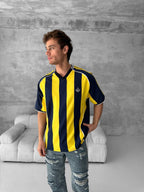 Yellow Black Striped Cotton T-Shirt / Jersey Style Sporty Tee