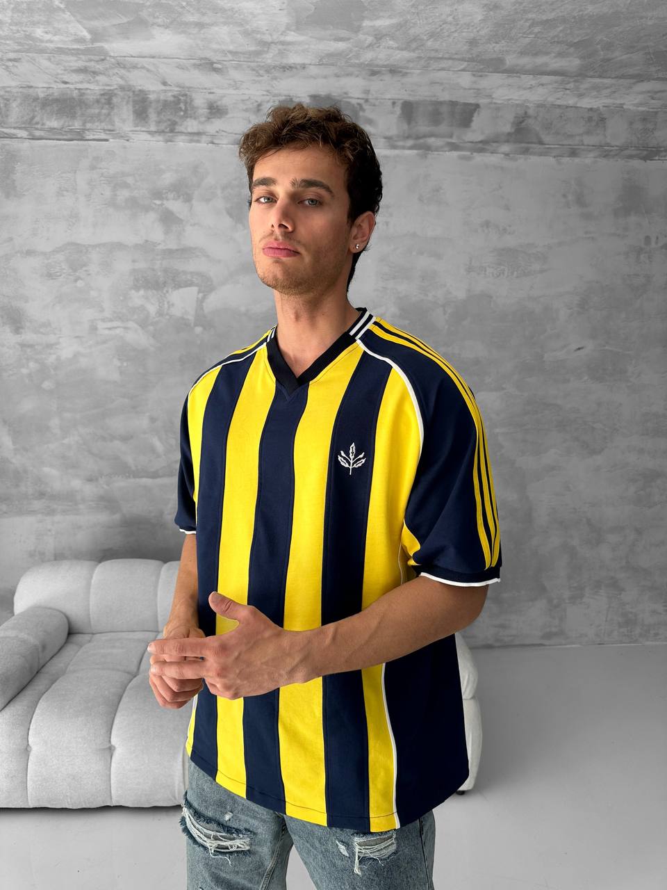 Yellow Black Striped Cotton T-Shirt / Jersey Style Sporty Tee