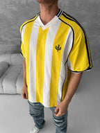 Yellow Black Striped Cotton T-Shirt / Jersey Style Sporty Tee