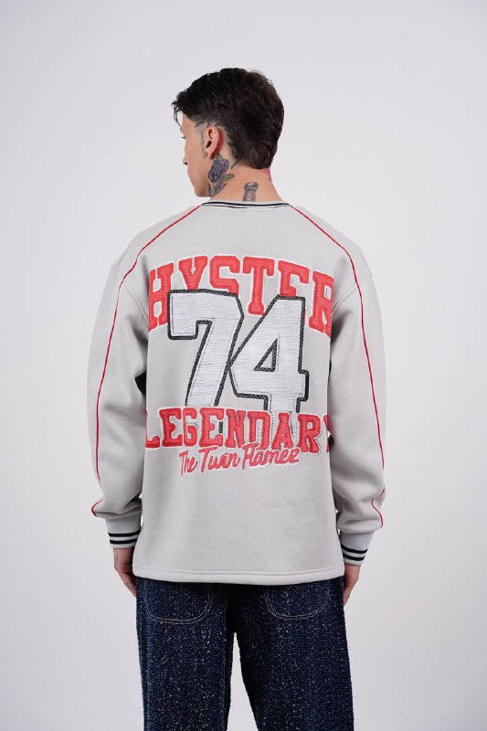Hysteria 74 Varsity Oversized Sweatshirt in Grey - back view