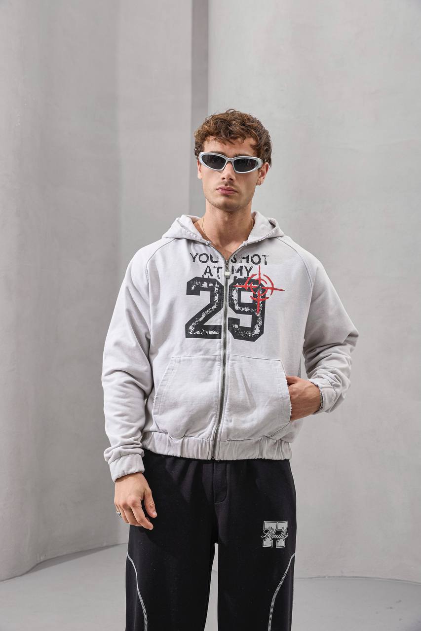 “You Shot at My 29” Graphic Zip-Up Hoodie