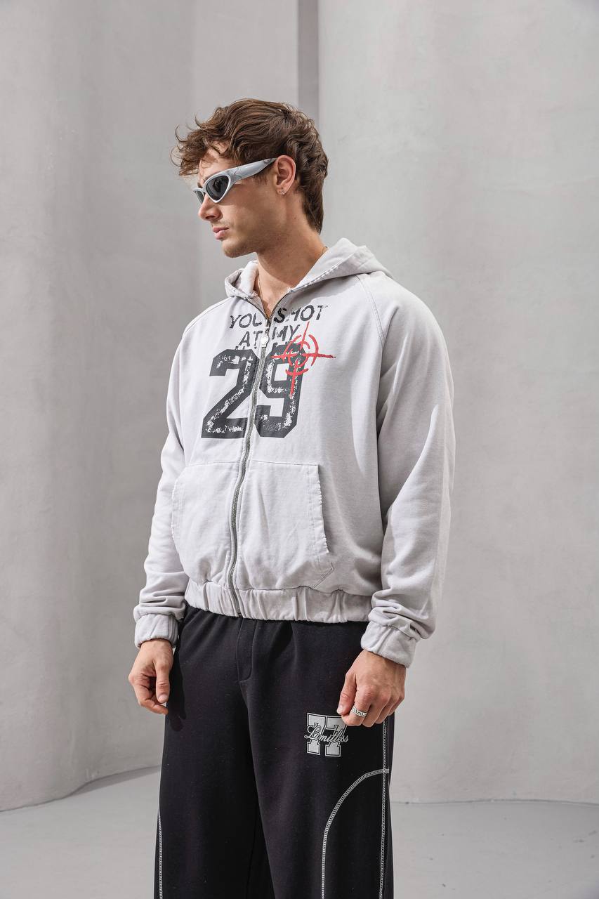 “You Shot at My 29” Graphic Zip-Up Hoodie