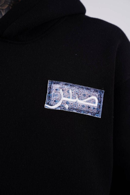 Purple Medallion Tile Art Oversized Hoodie in Black - detail