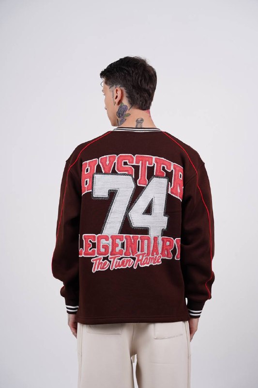 Hysteria 74 Varsity Oversized Sweatshirt in Burgundy - back view
