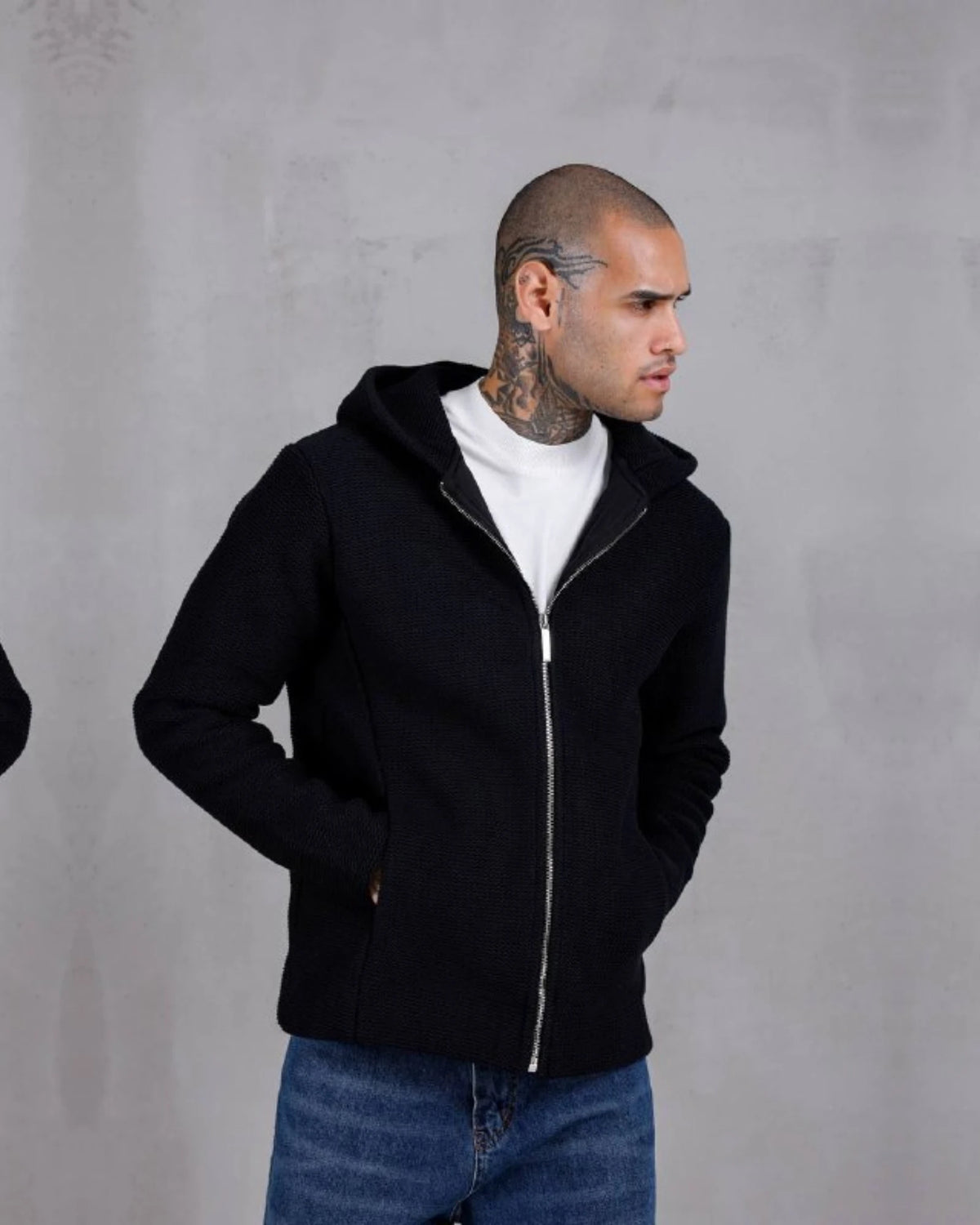 Armor Knit Hooded Zip Jacket in black, photo 1