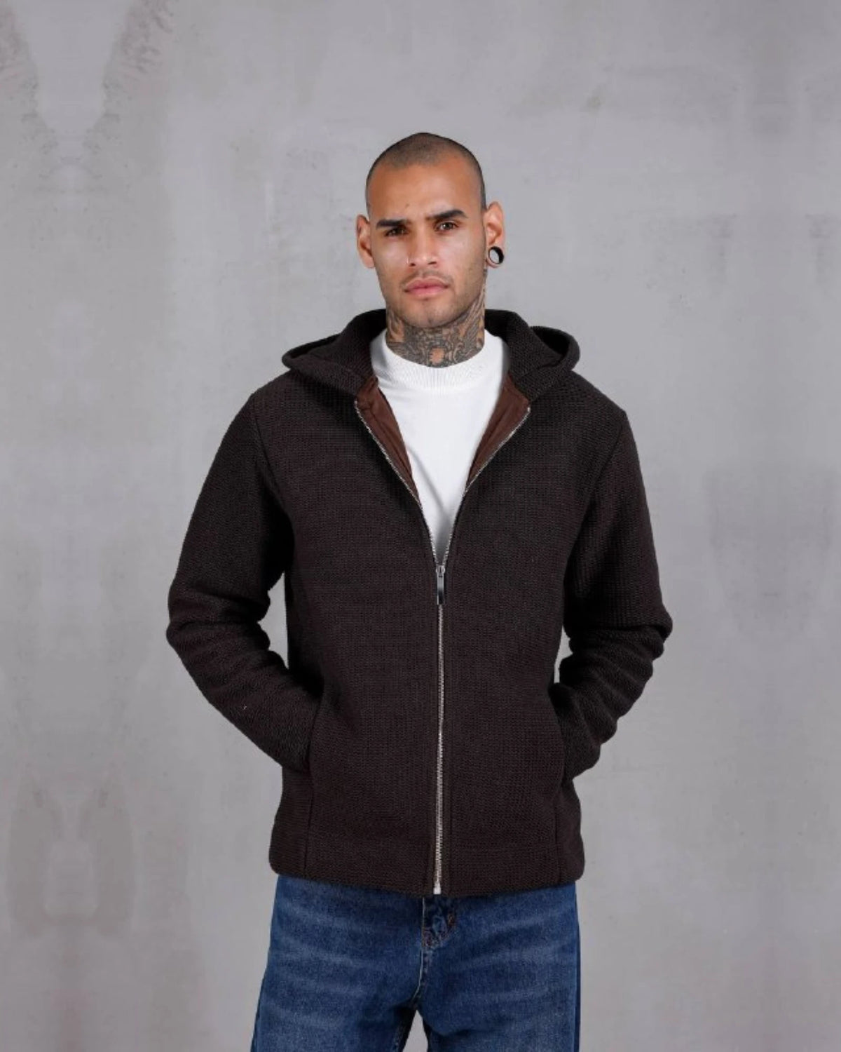 Armor Knit Hooded Zip Jacket in brown, photo 1