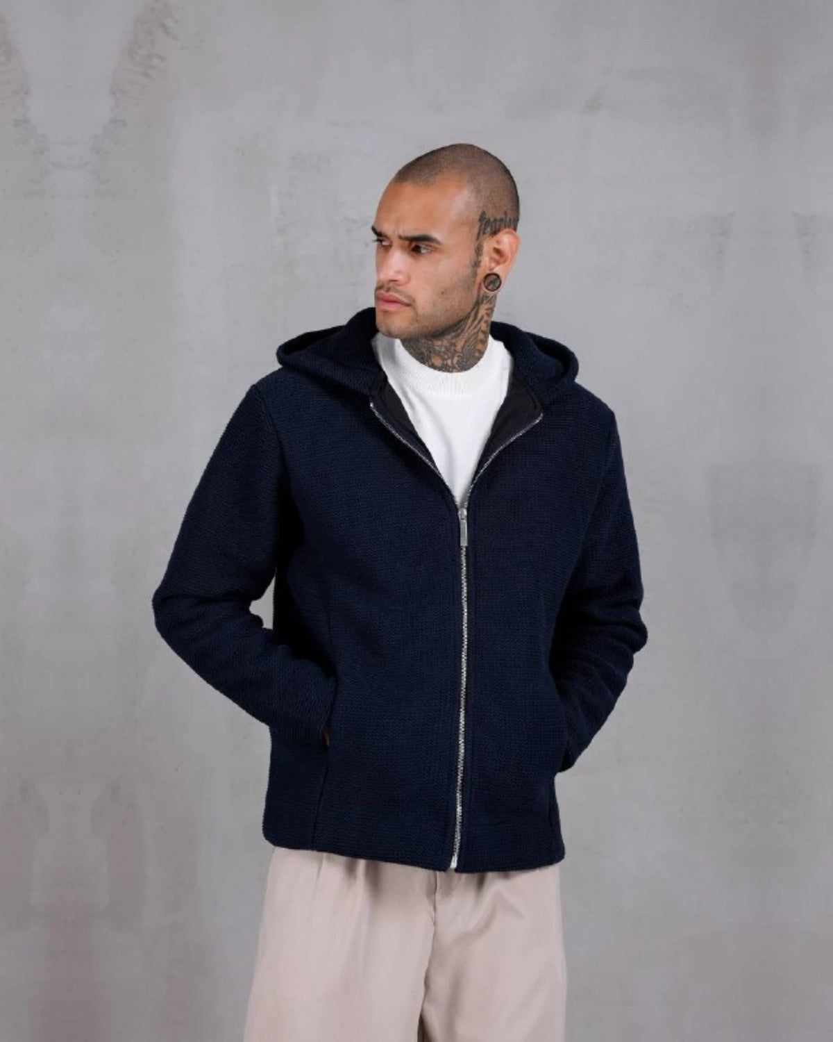 Armor Knit Hooded Zip Jacket in navy, photo 1