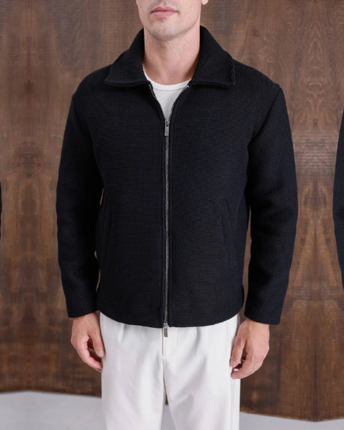 Armor Knit Shirt Collar Zip Sweatshirt in black, photo 3