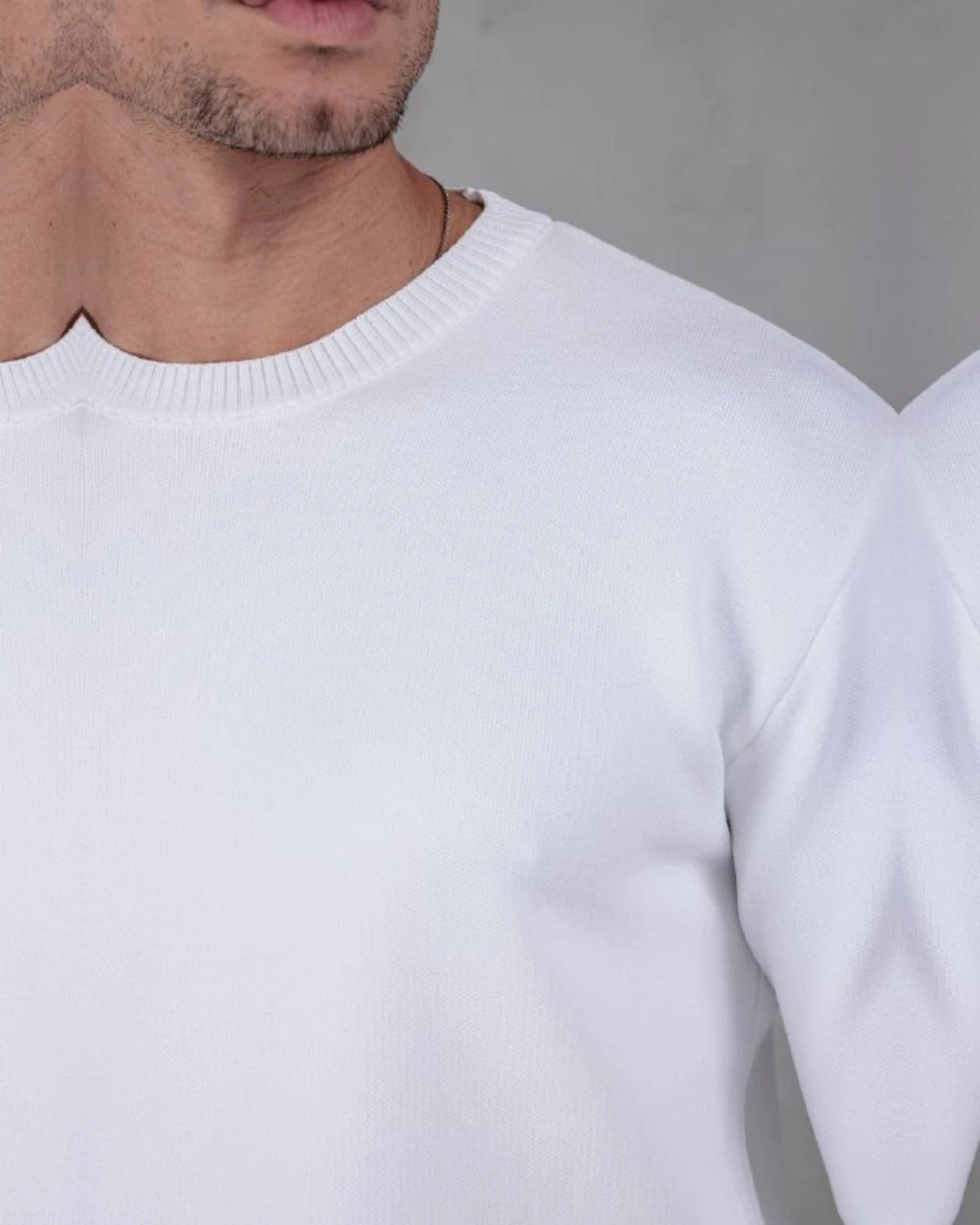Basic Crew Neck Fine Knit Sweater in white, photo 2