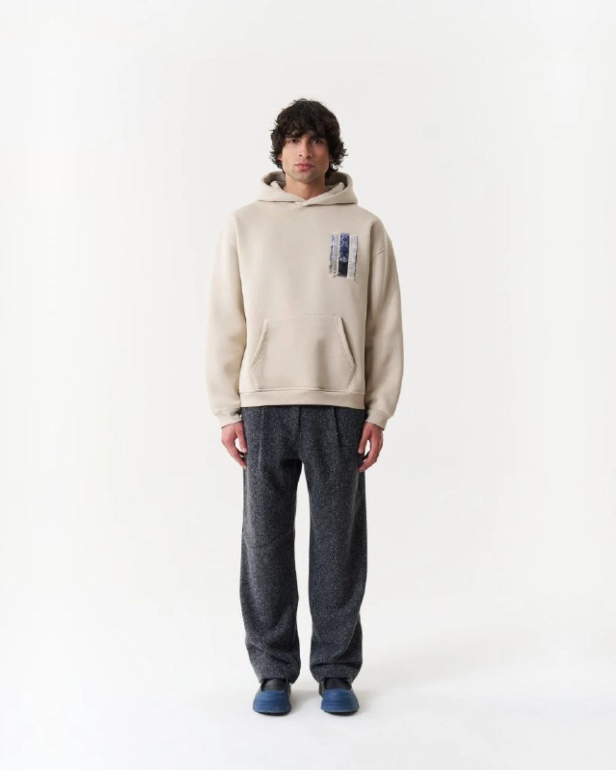 Blue Tile Art Oversized Hoodie in beige, photo 1