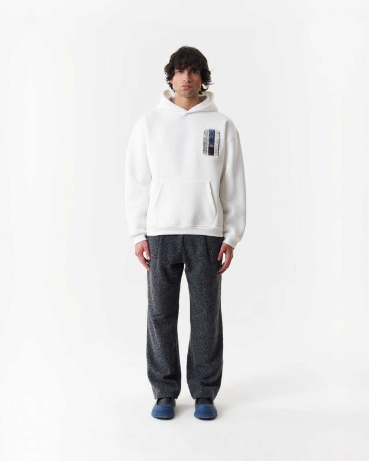 Blue Tile Art Oversized Hoodie in white, photo 1