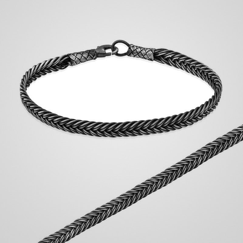 Men's 6 mm hand-knit kazaziye 925 sterling silver bracelet, oxidized