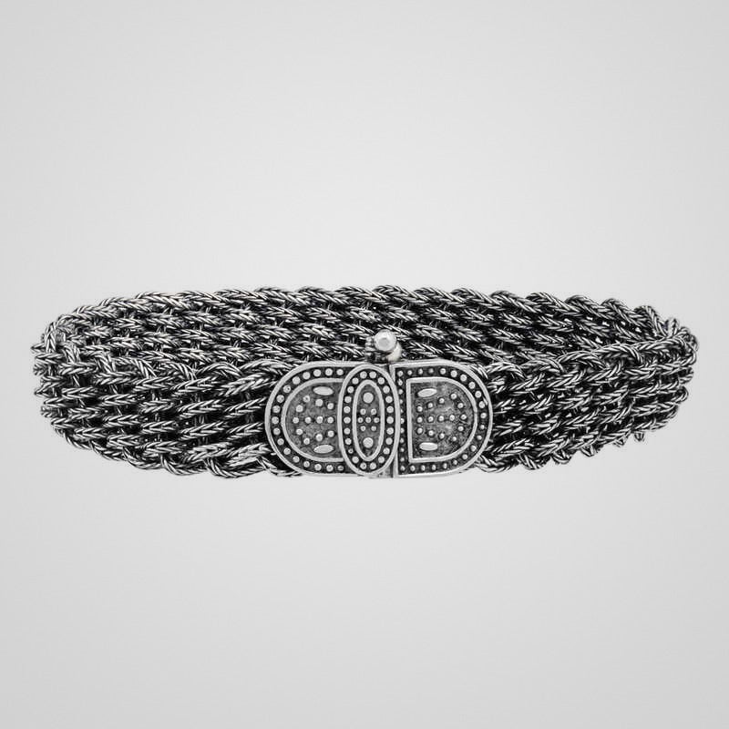 Men's 12 mm hand-woven oxidized 925 sterling silver mesh bracelet