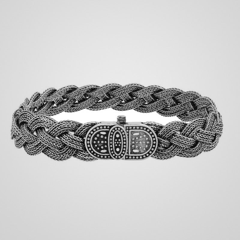 Men's 14 mm hand-woven oxidized 925 sterling silver bracelet