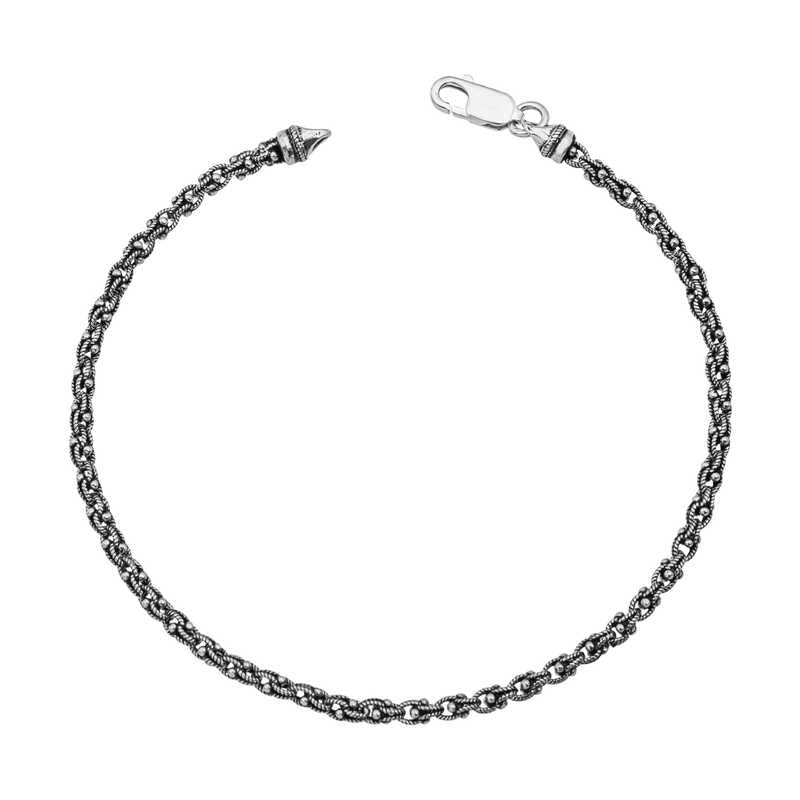 Men's 3 mm oxidized 925 sterling silver chain bracelet, 21 cm