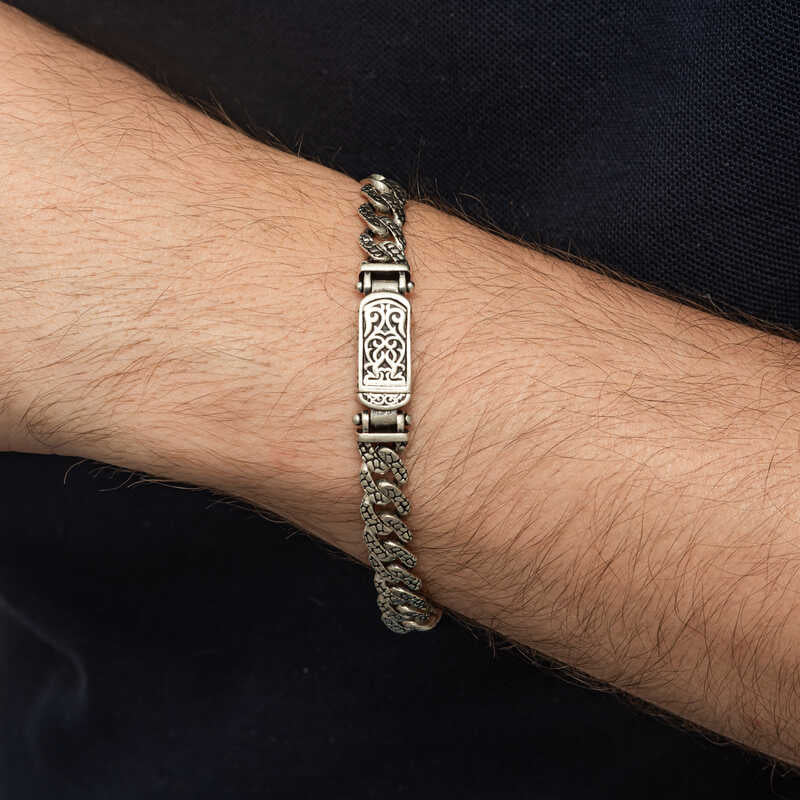 Men's hand-braided oxidized 925 sterling silver bracelet