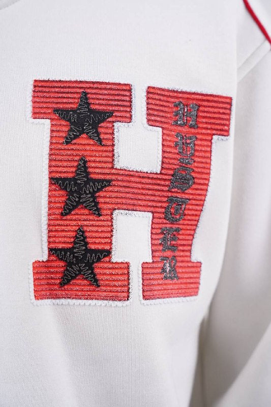 Hysteria 74 Varsity Oversized Sweatshirt in White - detail