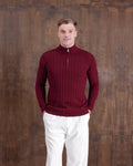 Cable Knit Half-Zip Sweater in burgundy, photo 1