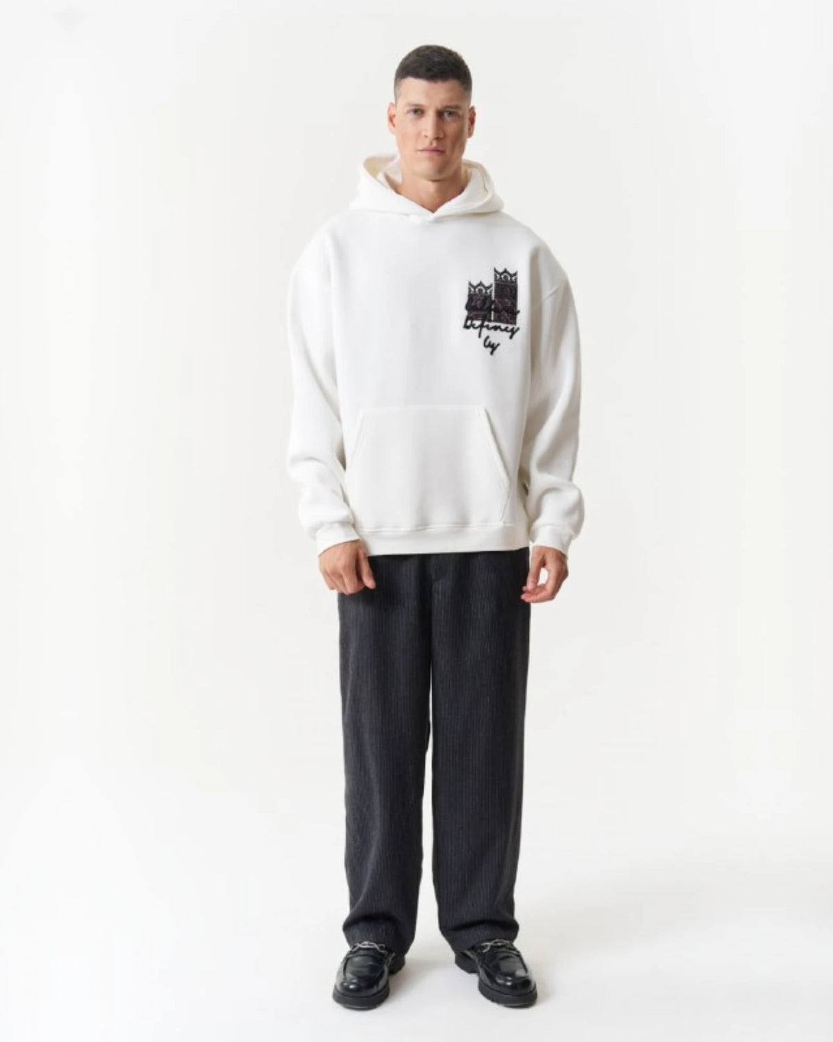 Castle Script Patch Oversized Hoodie in white, photo 1