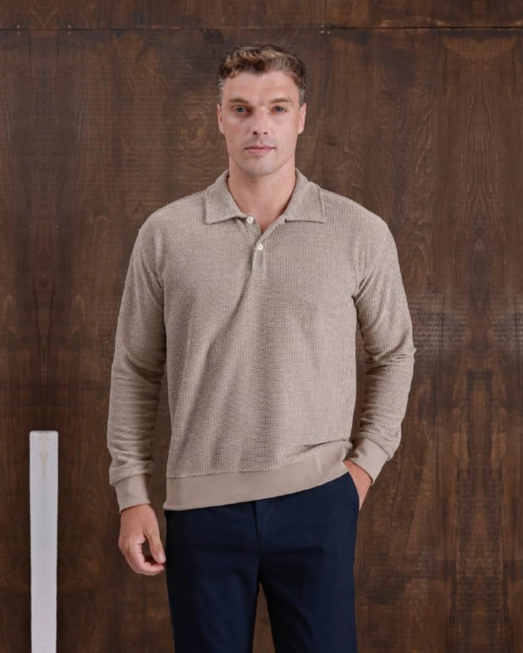 Chenille Polo Collar Sweatshirt in beige, photo 1