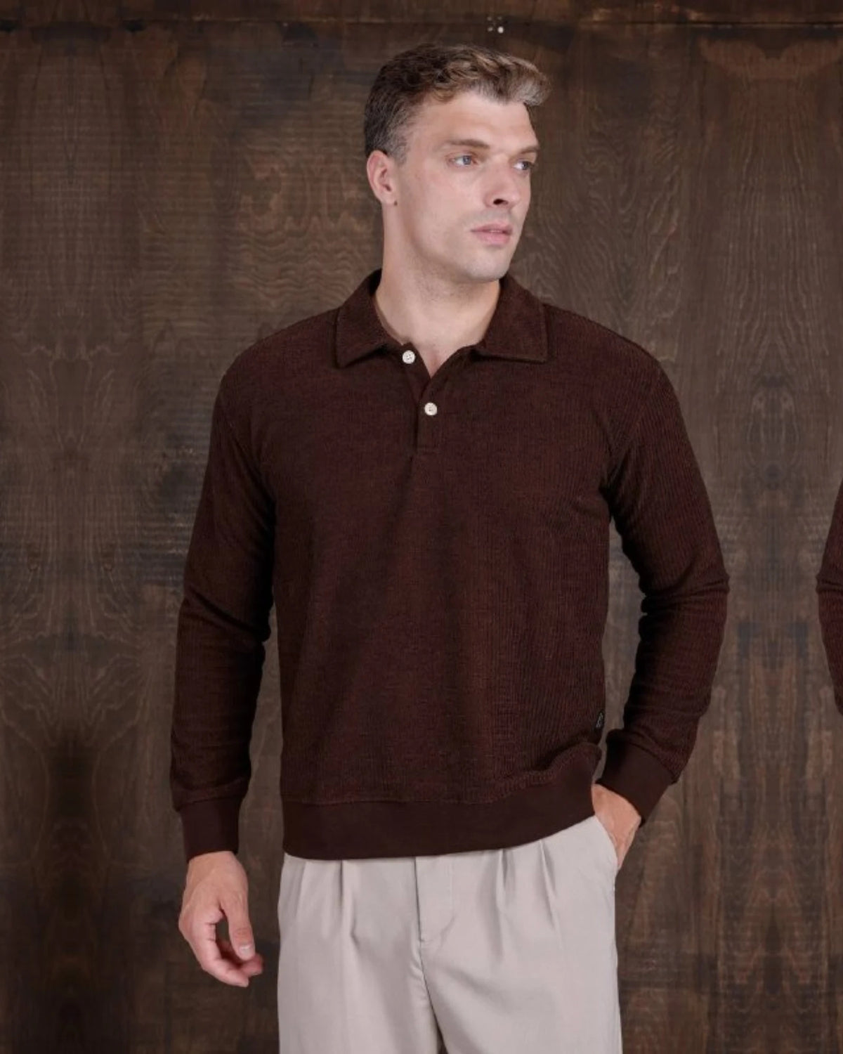 Chenille Polo Collar Sweatshirt in brown, photo 1