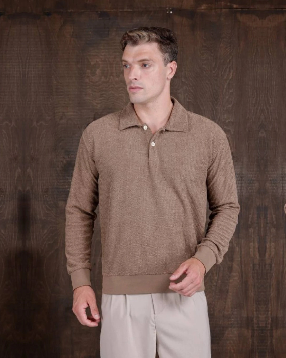 Chenille Polo Collar Sweatshirt in camel, photo 1