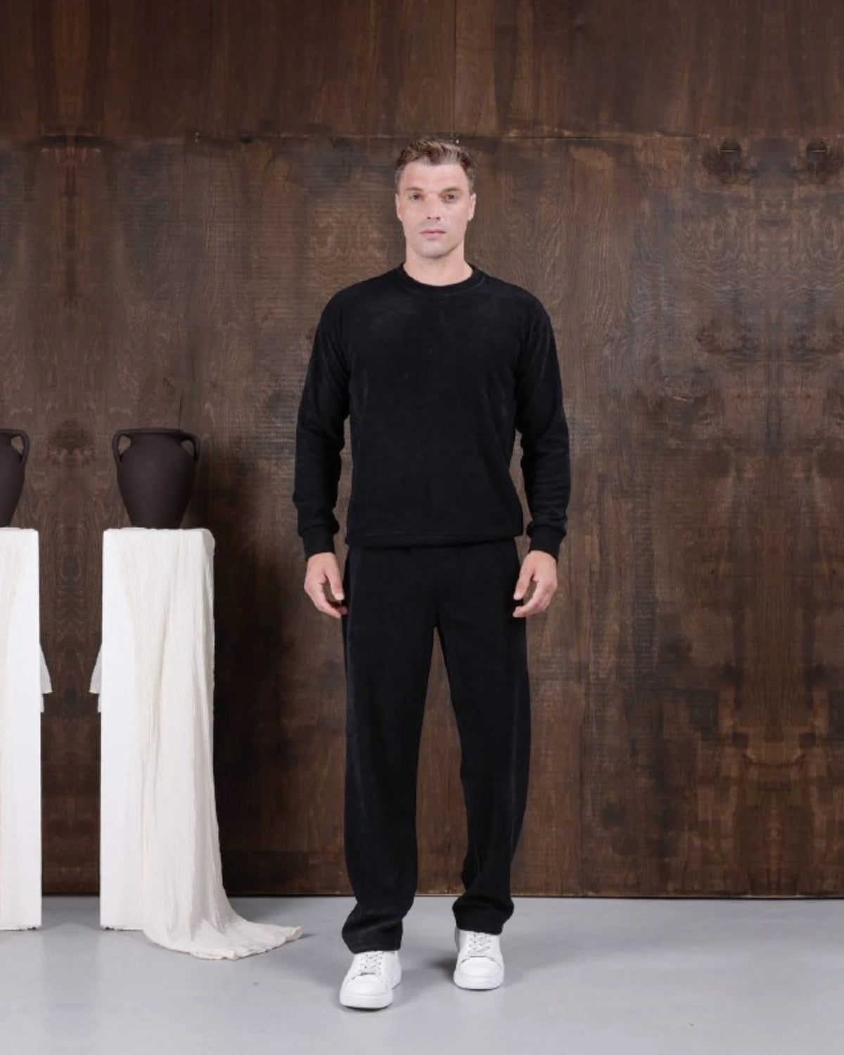 Chenille Interlock Relaxed Sweatshirt in black, photo 1