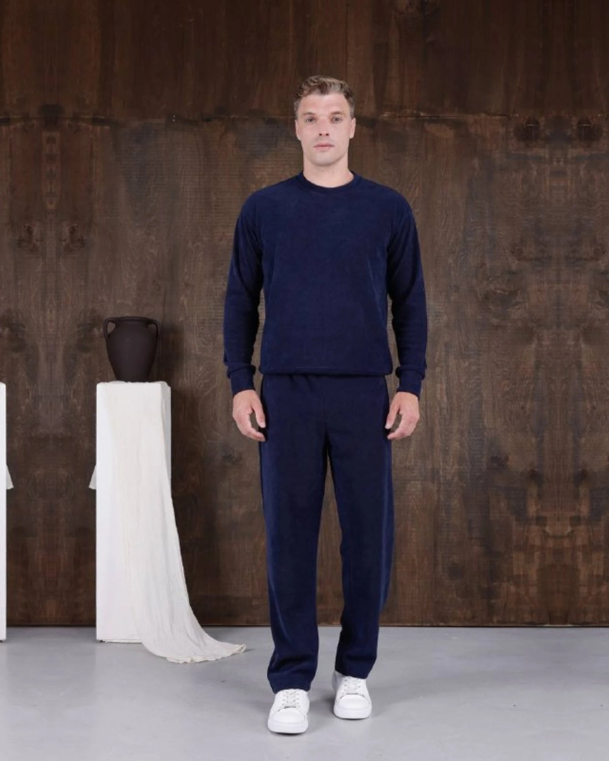 Chenille Interlock Baggy Sweatpants in navy, photo 1
