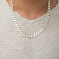 Men's 6 mm rhodium-plated 925 sterling silver curb chain necklace, 55 cm