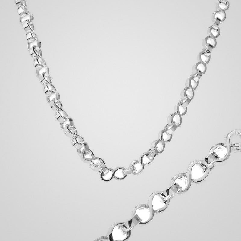 Men's handmade 925 sterling silver figure-eight link chain, 55 cm