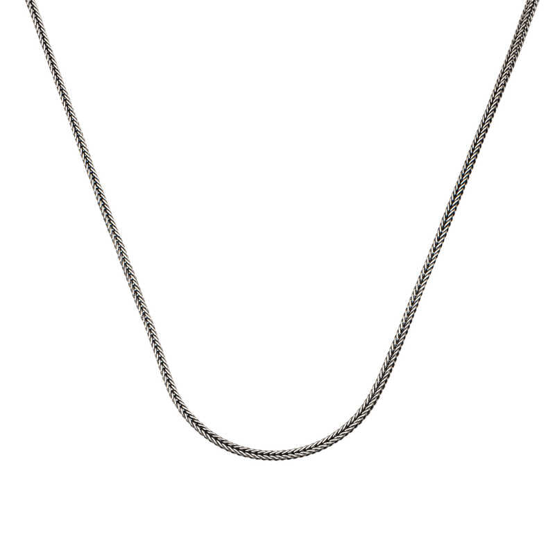 Men's 2 mm 925 sterling silver foxtail chain necklace, 60 cm, on white background
