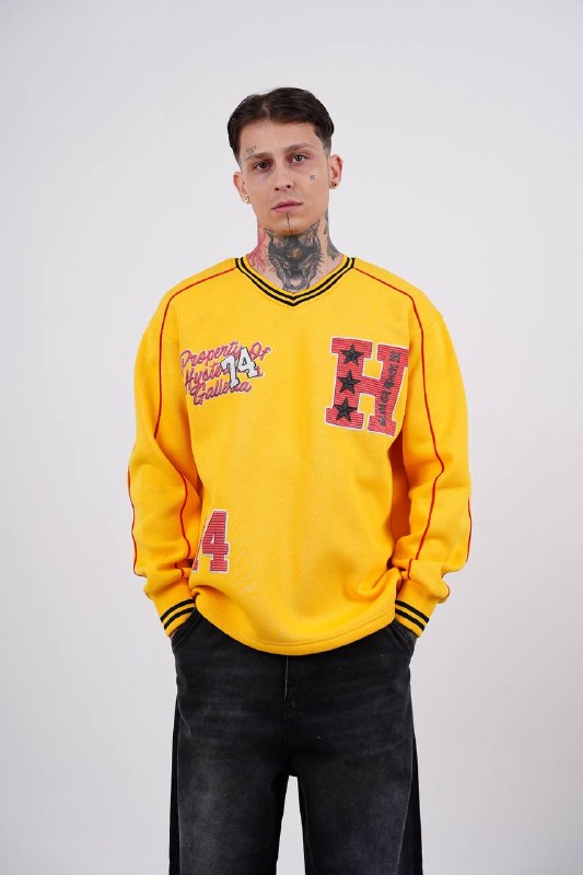 Hysteria 74 Varsity Oversized Sweatshirt in Yellow - front view