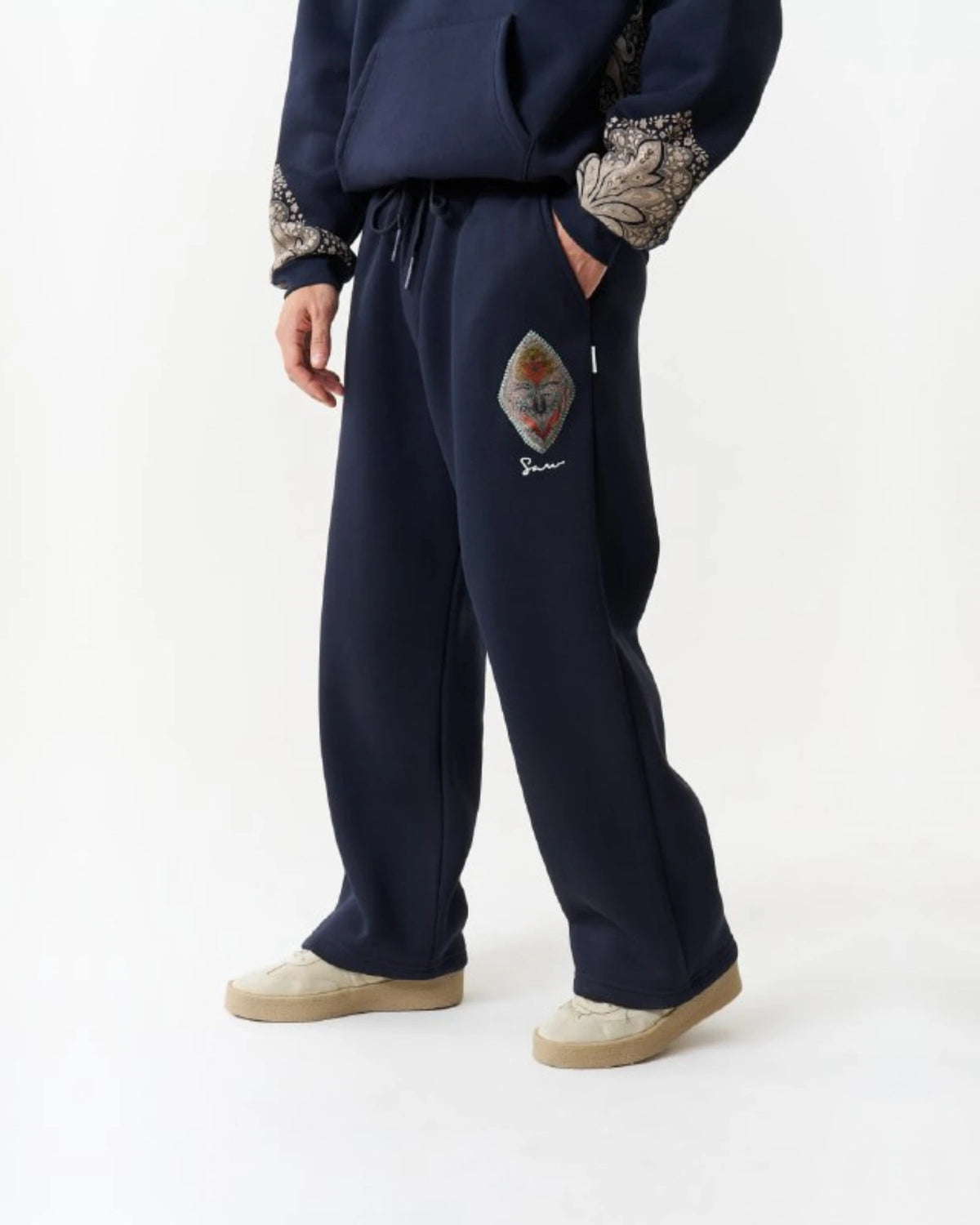 Diamond Ornament Patch Oversized Sweatpants in navy, photo 1