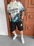 Dragon Fury Men's Graphic Polo & Shorts Set – Fire-Breathing Streetwear with Fantasy Edge