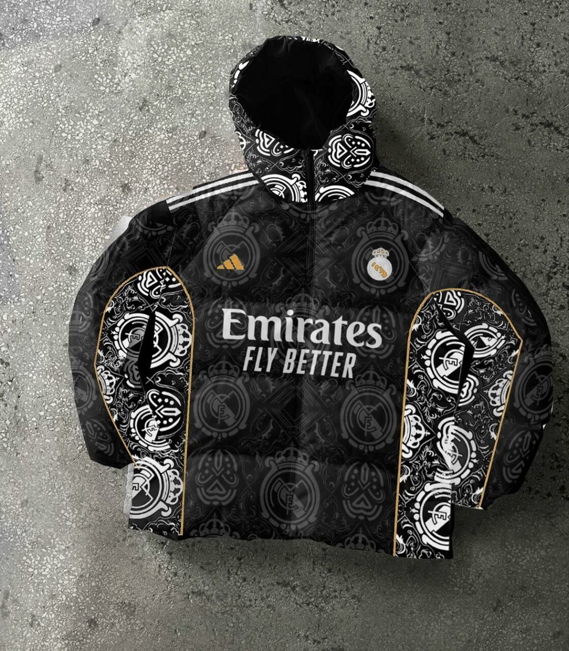 Real Madrid Digital Print Parachute Puffer Jacket - Unisex Design