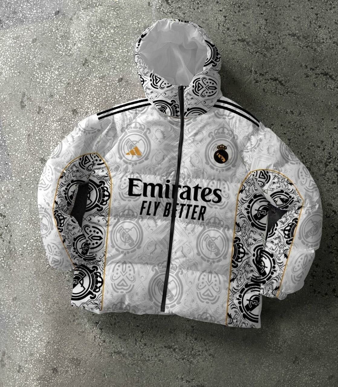 Real Madrid Digital Print Parachute Puffer Jacket - Unisex Design